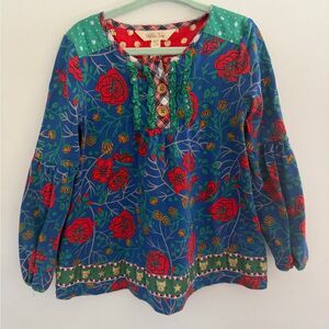 Matilda Jane Make Believe I Believe Blue Red Floral Cats Trim Tunic Top size 4